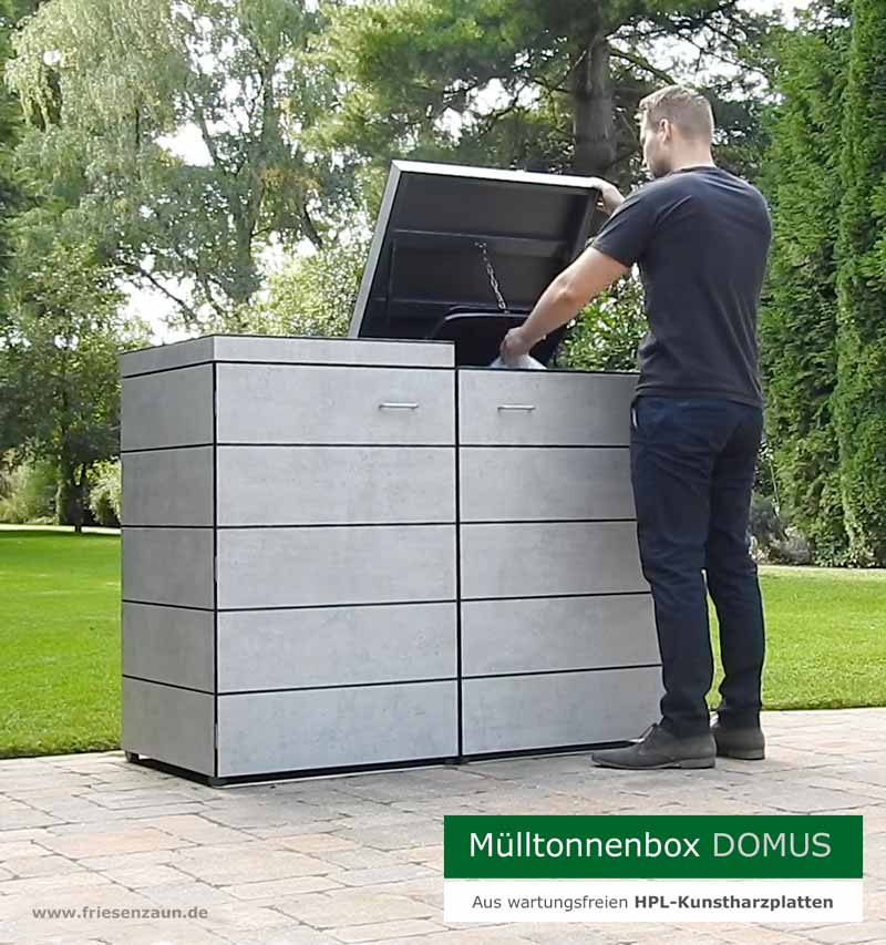2er Müllbox 120 Liter - Premium HPL Mülltonnenverkleidung DOMUS - Ausführung HPL Dekor - Cloudy Cement 