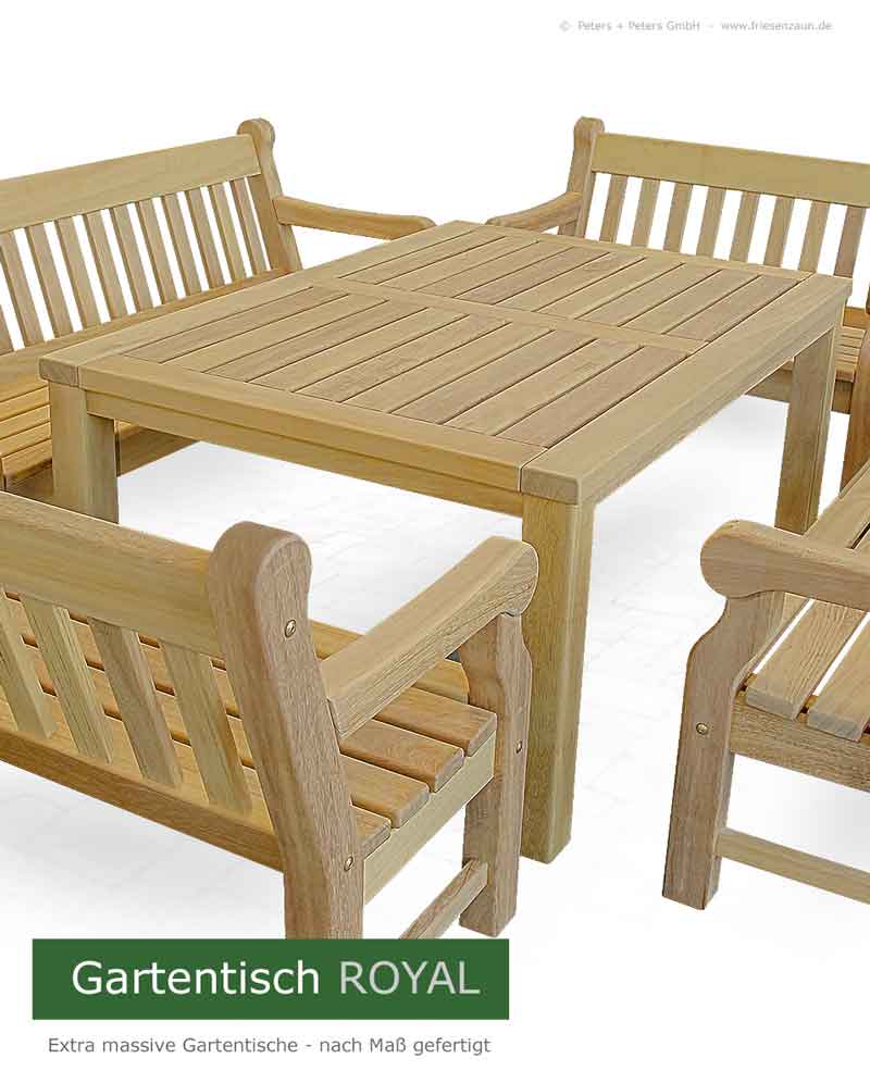 Holzgartentische nach Maß - Gartentisch ROYAL mit Gartenbänken WINDSOR