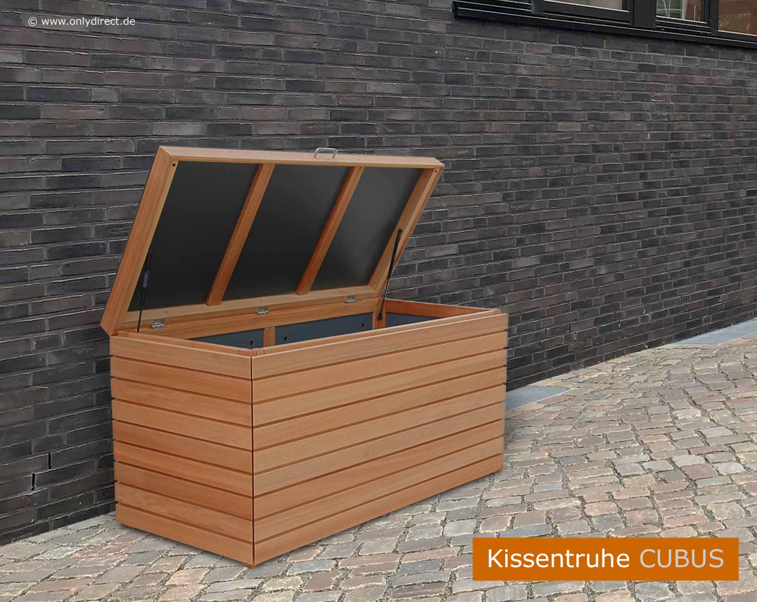 Moderne Kissentruhe CUBUS - FSC Hartholz mit jeweils 2 Stück Gasdruckfeder / Deckel - optional mit Schublade lieferbar
