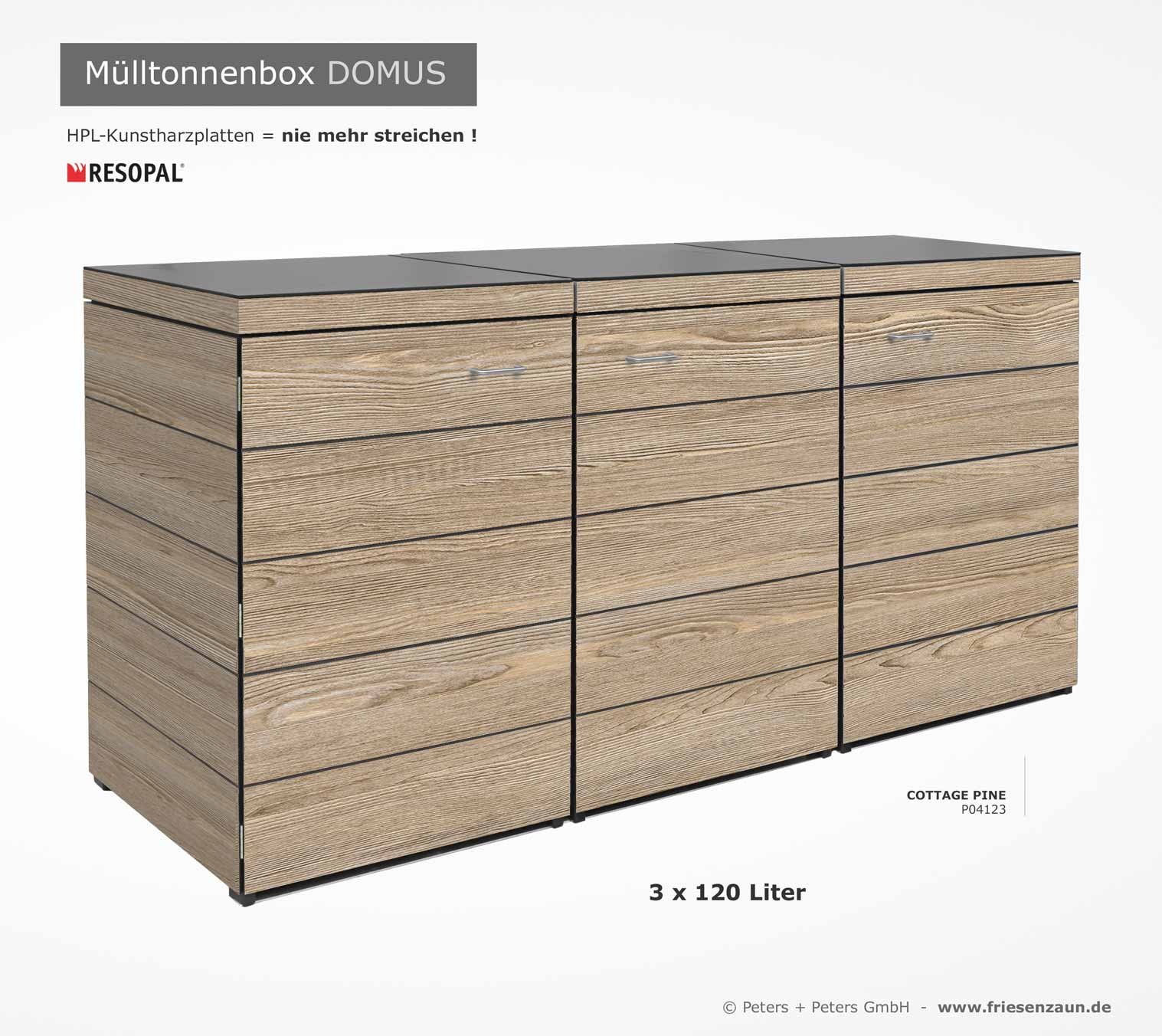 Nie mehr streichen -  Mülltonnenboxen DOMUS für 120 + 240 Liter Abfalltonnen aus wartungsfreien HPL-Kunstharzplatten - 2 Stück Gasdruckfeder / Deckel