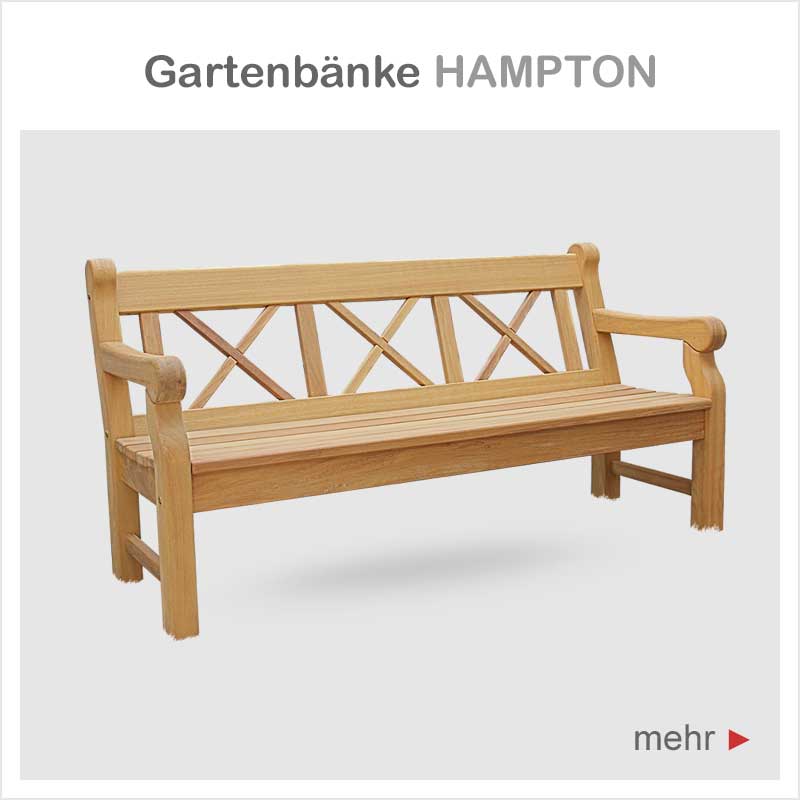 Extra massive Gartenbänke HAMPTON - Hartholz Natur mit Kreuzen