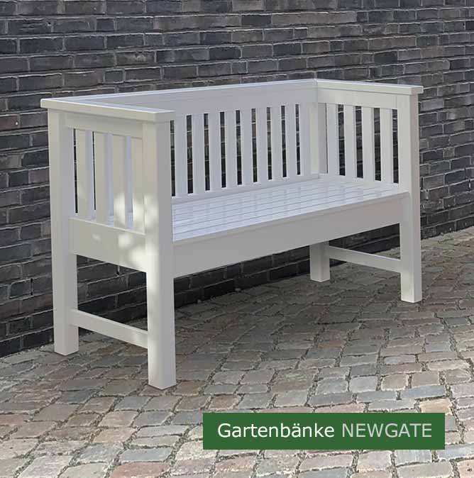 Elegant + Modern - Weisse Gartenbank NEWGATE, die perfekte Gartenbank im Clubs-Design für den modernen Baustil