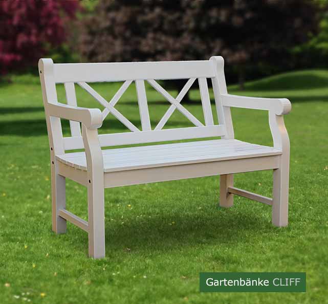 2er Gartenbank CLIFF - Englische Holzgartenbank klassisch weiß 