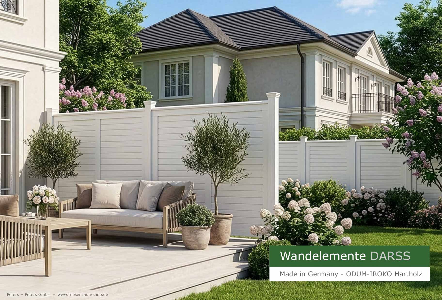 Anspruchsvoller Sicht- und Windschutz - Wandelemente aus astfreiem Hartholz wetterfest WESS + RAL lackiert - 25 Jahre Garantie 