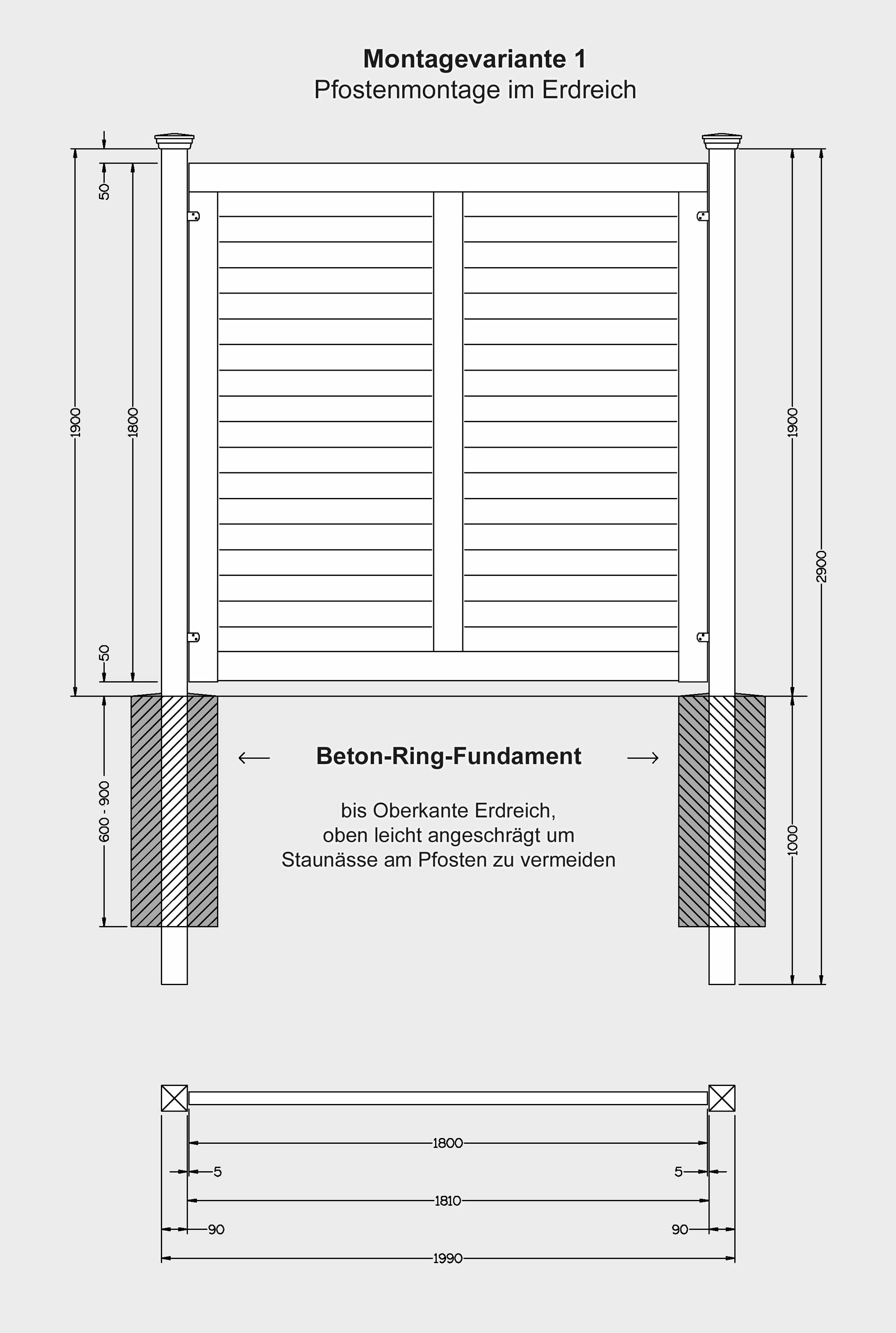 Montage Wandelemente DARSS im Erdbereich mit Beton-Ring-Fundament