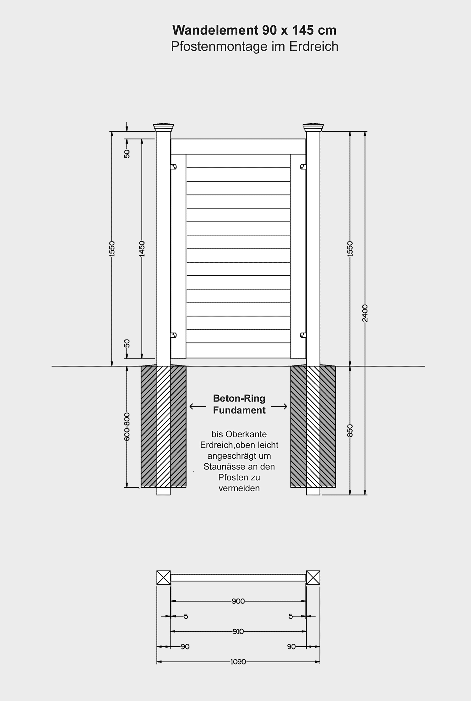 Montage Wandelemente DARSS im Erdbereich mit Beton-Ring-Fundament