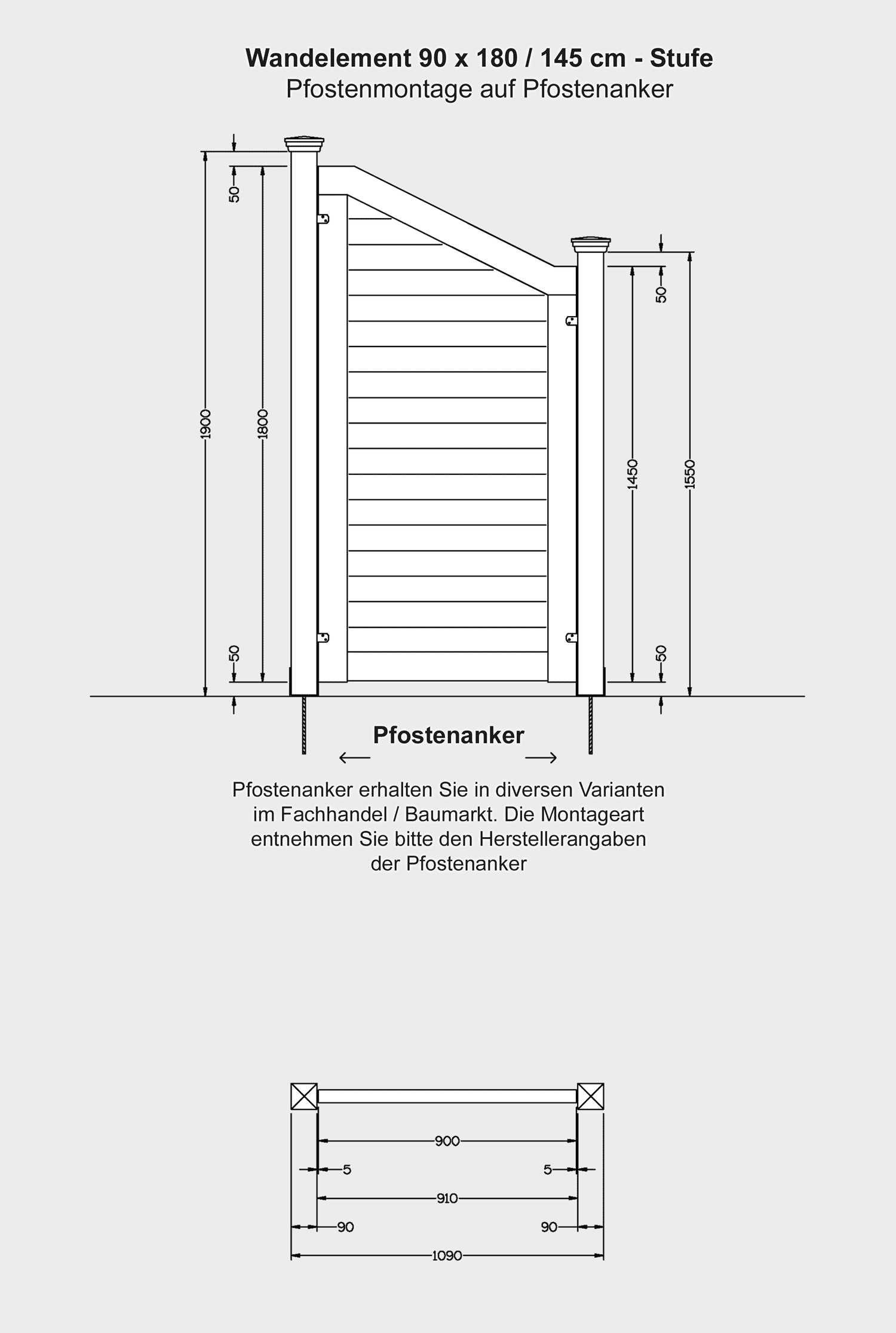 Montage Wandelemente DARSS mit Pfostenankern - klicken lädt die PDF Datei in einem neues Fenster