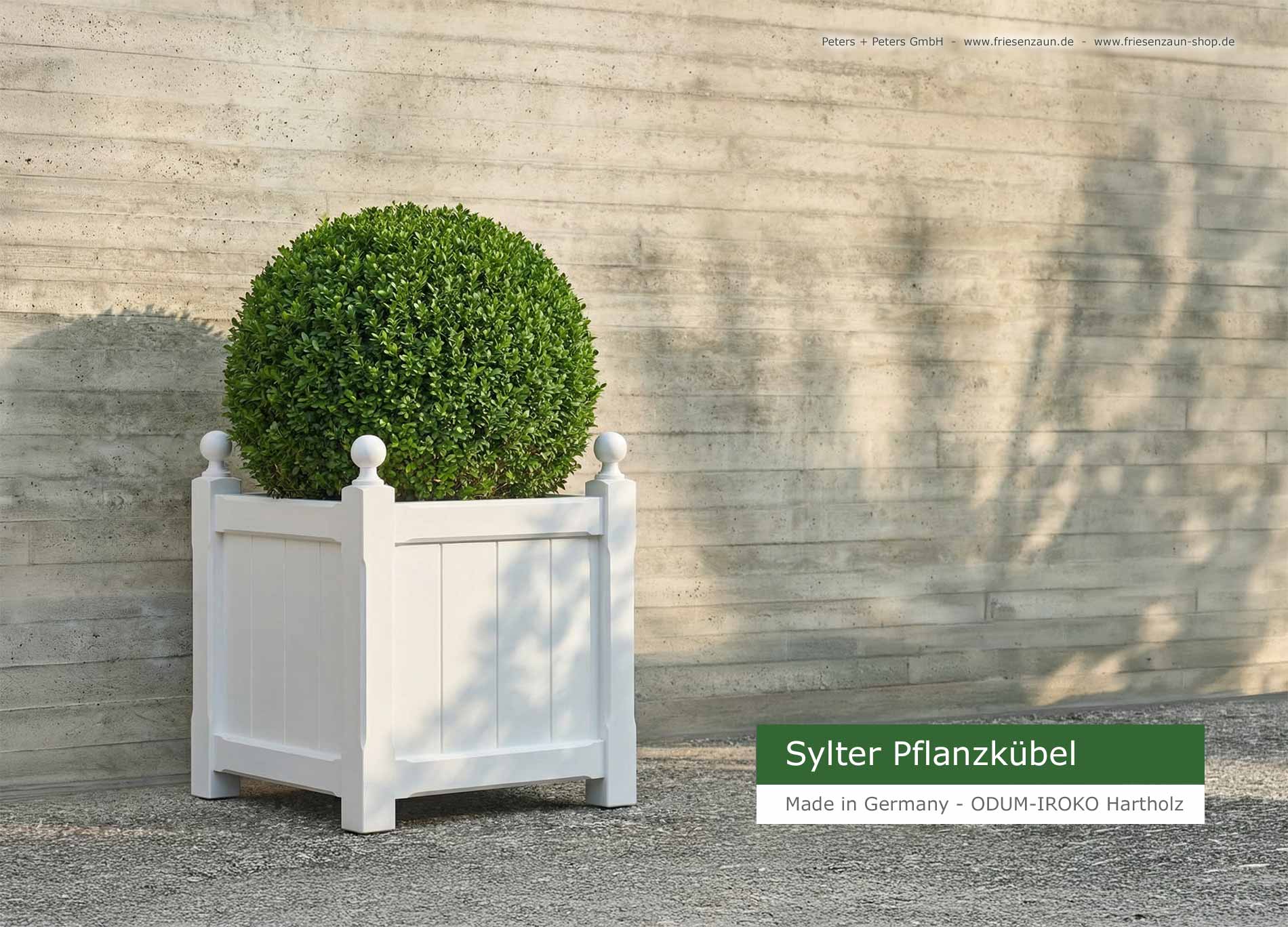 Sylter Pflanzkübel mit Kugeln oder Satteldach. Blumenkübel Hartholz Natur oder wetterfest farbig lackiert