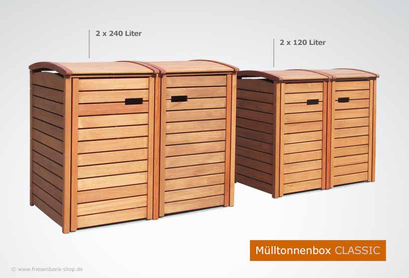 Größenvergleich 2er Mülltonnenbox CLASSIC 120 Liter zu 240 Liter - Ausführung Natur geölt