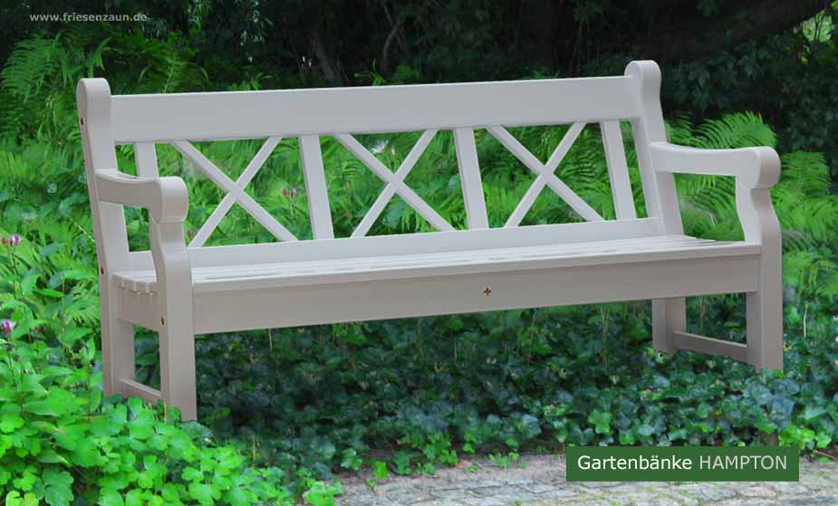 Englische Gartenbank 3-Sitzer - Weiße Holzbank HAMPTON aus extra massivem Hartholz -  25 Jahre Garantie