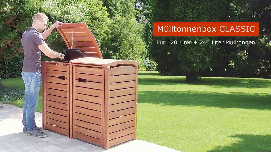 Mülltonnenboxen CLASSIC aus astfreiem Eukalyptus Hartholz (FSC)