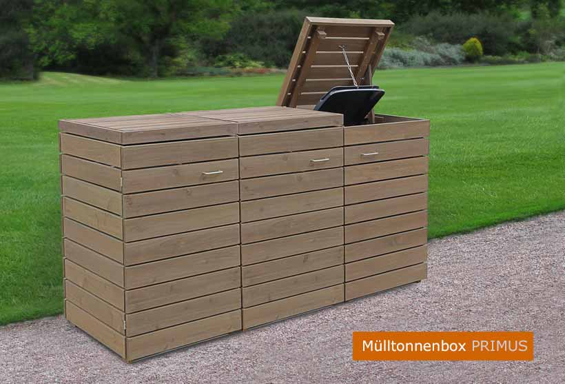 Moderne Mülltonnenbox PRIMUS aus extra massiver asiatischer Zeder - Müllboxen für 120 + 240 Liter Mülltonnen