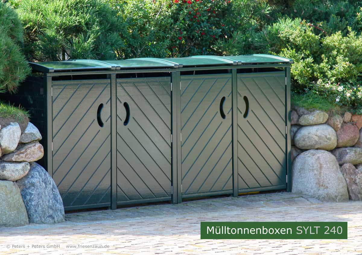 4er Mülltonnenbox SYLT mit jeweils 2 Stück Gasdruckfeder / Deckel - für eine komfortable Bedienung