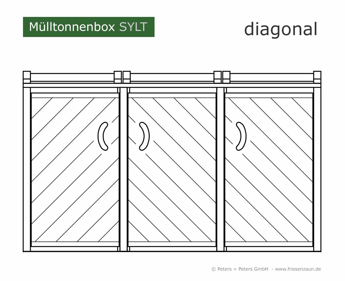 3er Mülltonnenbox SYLT - Gravur-Option = Diagonal