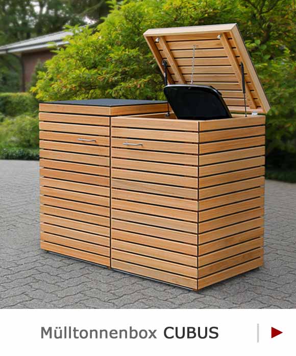Mülltonnenschrank Müllbox CUBUS aus astfreiem Eukalyptus Hartholz (FSC) - geölt