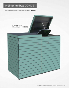 2 x 120 Liter Mülltonnenhaus DOMUS - Gravur small - HPL Dekor CLEAR STEAL