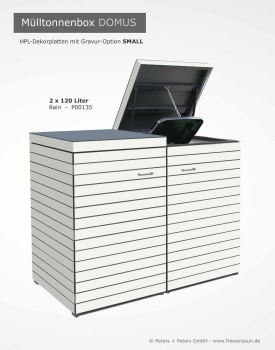 2 x 120 Liter Tonnenhaus DOMUS - Gravur small - HPL Dekor RAIN