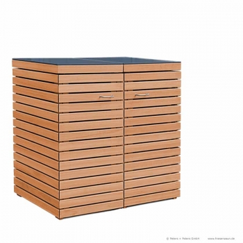 2er Mülltonnenbox CUBUS - die moderne Mülltonnenverkleidung aus astfreiem FSC Hartholz