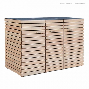 3er Mülltonnenbox CUBUS 120 Liter - FSC Hartholz Natur