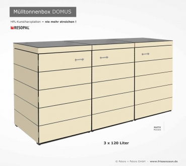 HPL Mülltonnenbox DOMUS 120  - HPL  Kunstharz -Dekor PUTTY - 3 x 120 Liter Abfalltonnen