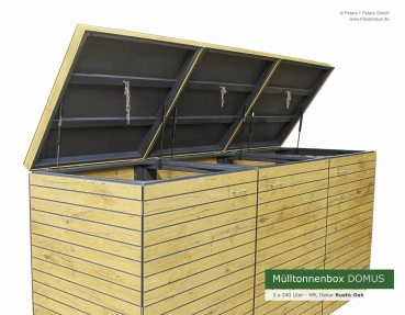 3 x 240 Liter Mülltonnenverkleidung DOMUS - Gravur small - HPL Dekor Rustic Oak (P04344)