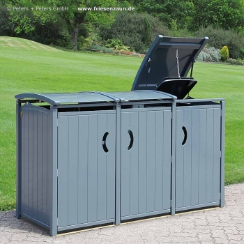 3 x 120 Liter Mülltonnenverkleidung - Tonnenschrank Modell SYLT mit senkrechter Gravur