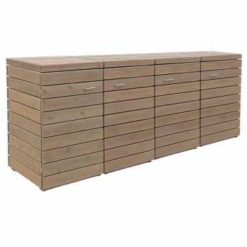 4 x 120 Liter Mülltoneneinverkleidung aus asiatischer Zeder (FSC) - modernes Cubus-Design
