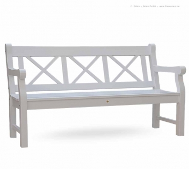 Englische Holzgartenbank CLIFF - 3-Sitzer Parkbank mit Kreuzen - ODUM-IROKO Hartholz weiß - Sitzbreite 150 cm