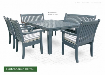 Gartenbänke ROYAL mit Gartentisch ROYAL - Hartholz anthrazit (RAL 7016) + Kissen Karo Grau