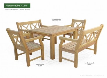 Massive Terrassenmöbel CLIFF mit Holzgartentisch ROYAL - 100 x 120 cm
