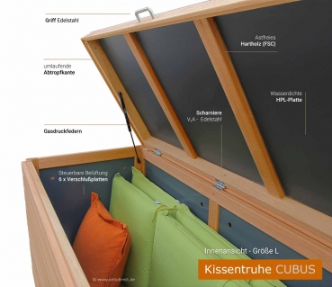 Hochwertige Auflagentruhe aus astfreiem Hartholz für Haus, Garten und Terrasse