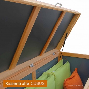 Moderne Kissenbox mit wasserdichter HPL-Platte als Deckel - Gasdruckfedern - steuerbare Belüftung