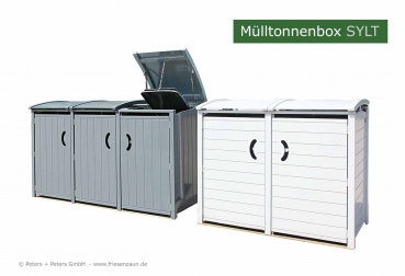 3er Tonnenhaus SYLT für 3 x 120 / 240 Liter Abfalltonnen - mit 2 Stück Gasdruckfedern je Deckel