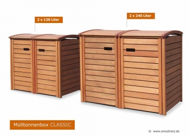 Größenvergleich 120 Liter Mülltonnenbox CLASSIC mit 240 Liter Müllbox Holz