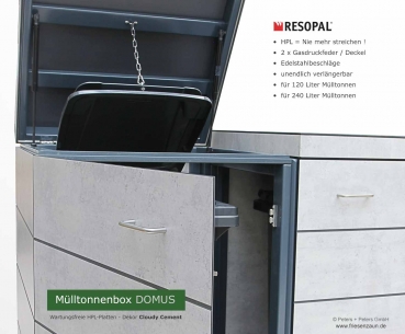 2 x 120 Liter Mülltonnenbox HPL Dekor Cloudy Cement