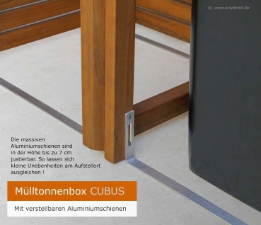 Durch die massive Aluminiumschiene sind kleine Unebenheiten im Boden ausgleichbar !