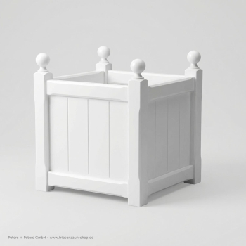 Sylter Pflanzkübel mit Kugeln - astfreies Hartholz weiß lackiert