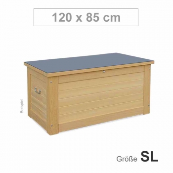 Kissentruhe Cardiff - Größe SL = 120 x 85 cm - Höhe 60 - 75 - 90 cm - Ausführung Hartholz Natur