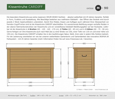Kissentruhe CARDIFF - Größe M90 - Abmessungen