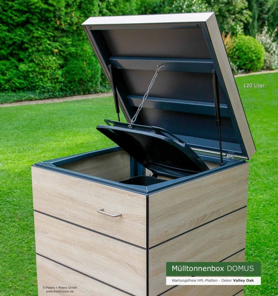1 x 120 Liter Mülltonnenverkleidung DOMUS - wartungsfreies HPL Dekor Valley Oak