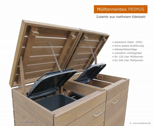 2er Mülltonnenverkleidung PRIMUS - Asiatische Zeder (FSC)  - 2 x 120  Liter