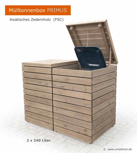 2er Tonnenbox FSC Holz - 120 oder 240 Liter - Asiatische Zeder - brau gebeizt