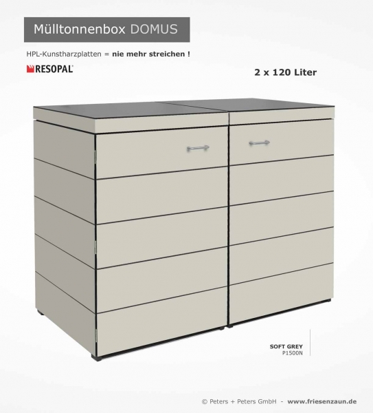 120 Liter Mülltonnenhaus aus 10 mm HPL Kunstharzplatten - Resopal Dekor SOFT GREY