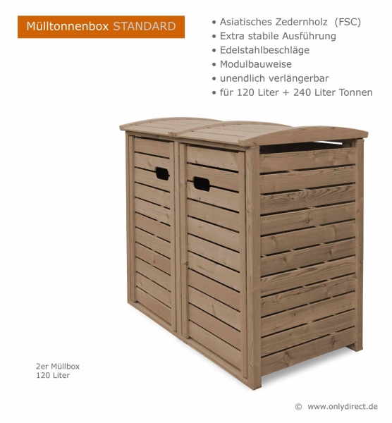 2 x 120 Liter Mülltonnenbox Holz für 2 Tonnen 120 oder 240 Liter