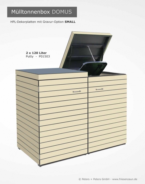 2 x 120 Liter Tonnenhaus DOMUS - Gravur small - HPL Dekor PUTTY