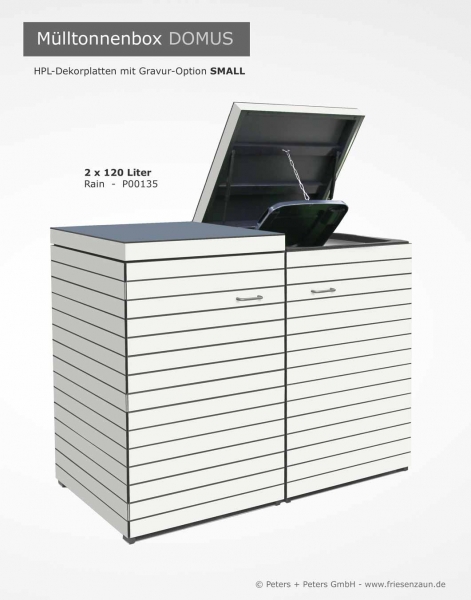 2 x 120 Liter Tonnenhaus DOMUS - Gravur small - HPL Dekor RAIN