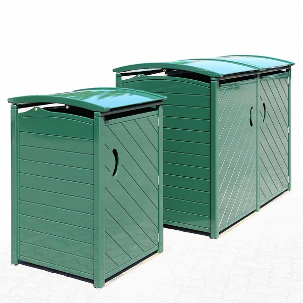 1er Mülltonnenverkleidung tannengrün RAL 6009 + 2er Tonnenschrank 240 Liter