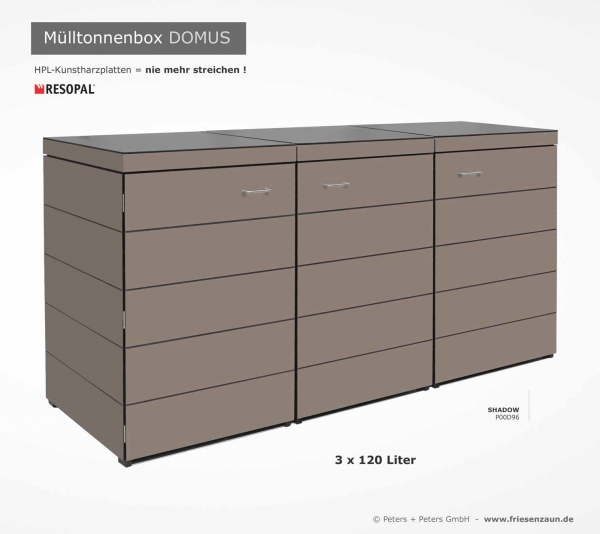3 x 120 Liter Müllbox DOMUS - HPL Dekor SHADOW - nie mehr streichen !