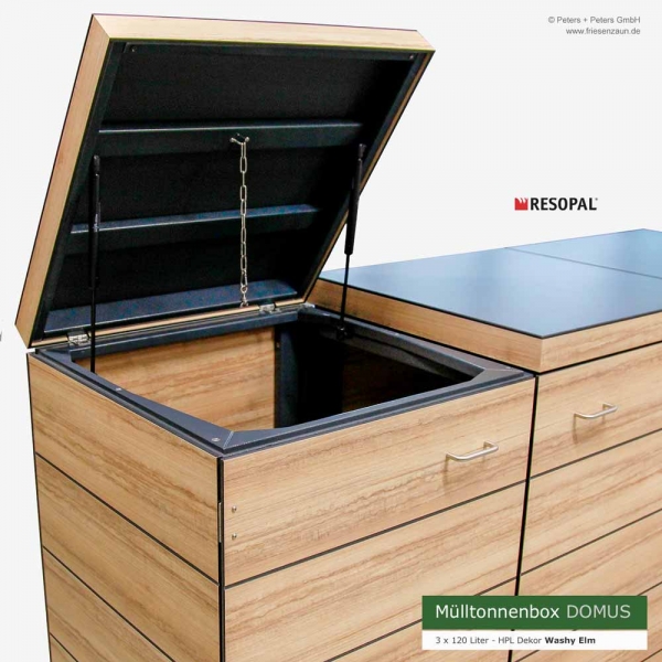 3 x 120 Liter Mülltonnenverkleidung DOMUS -Resopal  HPL-Dekor Washy Elm