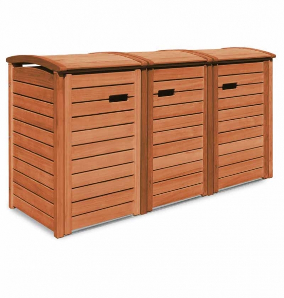 3er Mülltonnenverkleidung aus astfreiem Eukalyptus Hartholz (FSC) - Mülltonnenbox Classic geölt